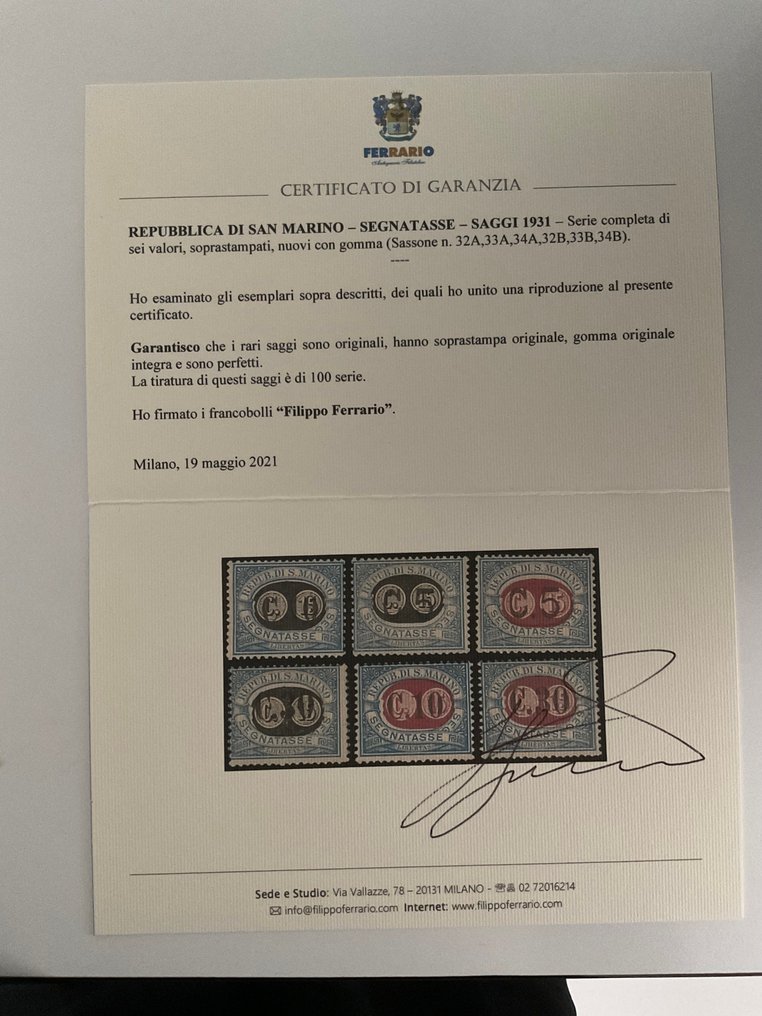 Σαν Μαρίνο 1931 - Segnatasse - Saggi 1931 #2.1