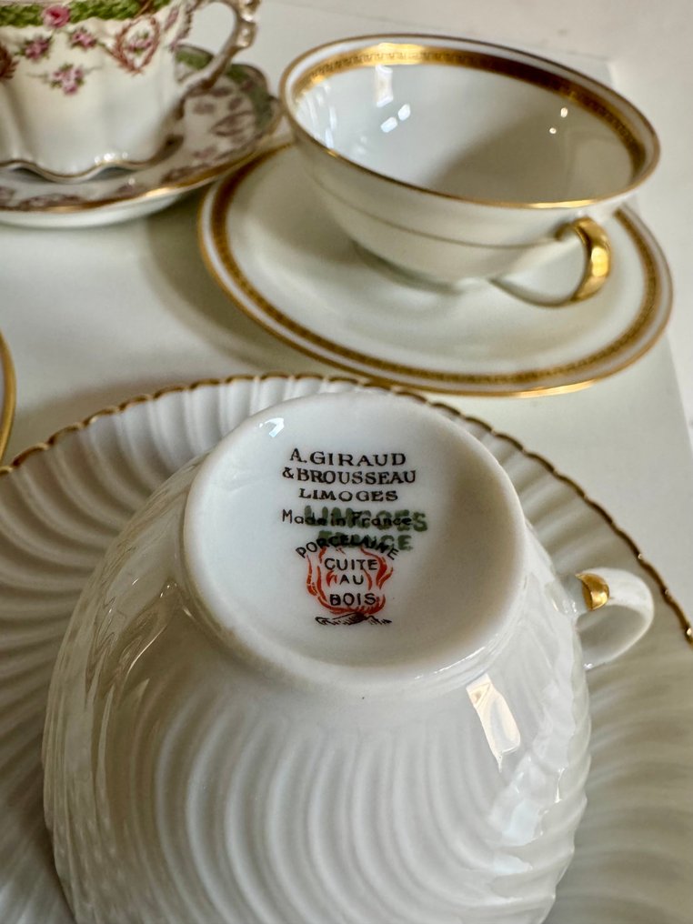 Limoges, René CAIRE, A. GIRAUD & BROUSSEAU- Véritable LIMOGES - 杯子和碟子 (12) - 瓷 #4.3