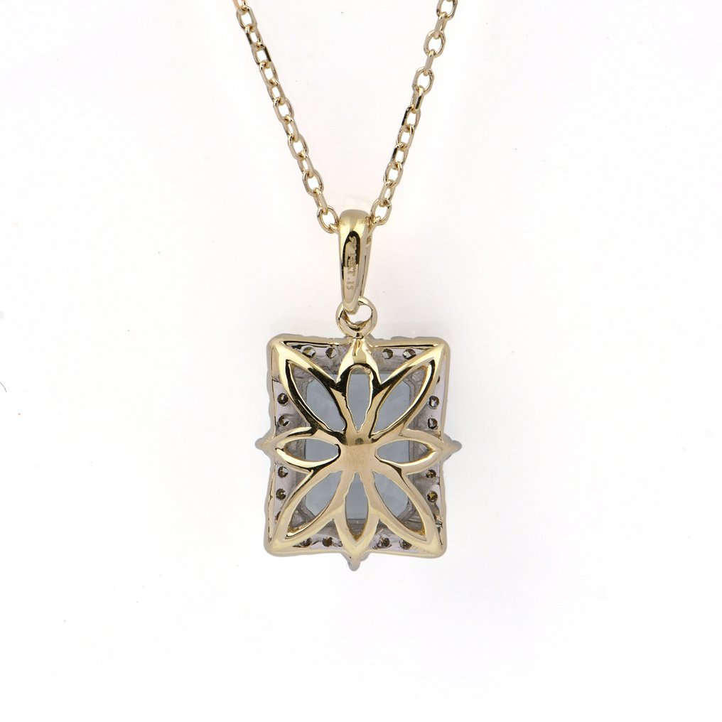 Κρεμαστό κόσμημα - 14 καράτια Κίτρινο χρυσό -  0.15ct. tw. Ακουαμαρίνης - Διαμάντι #4.3