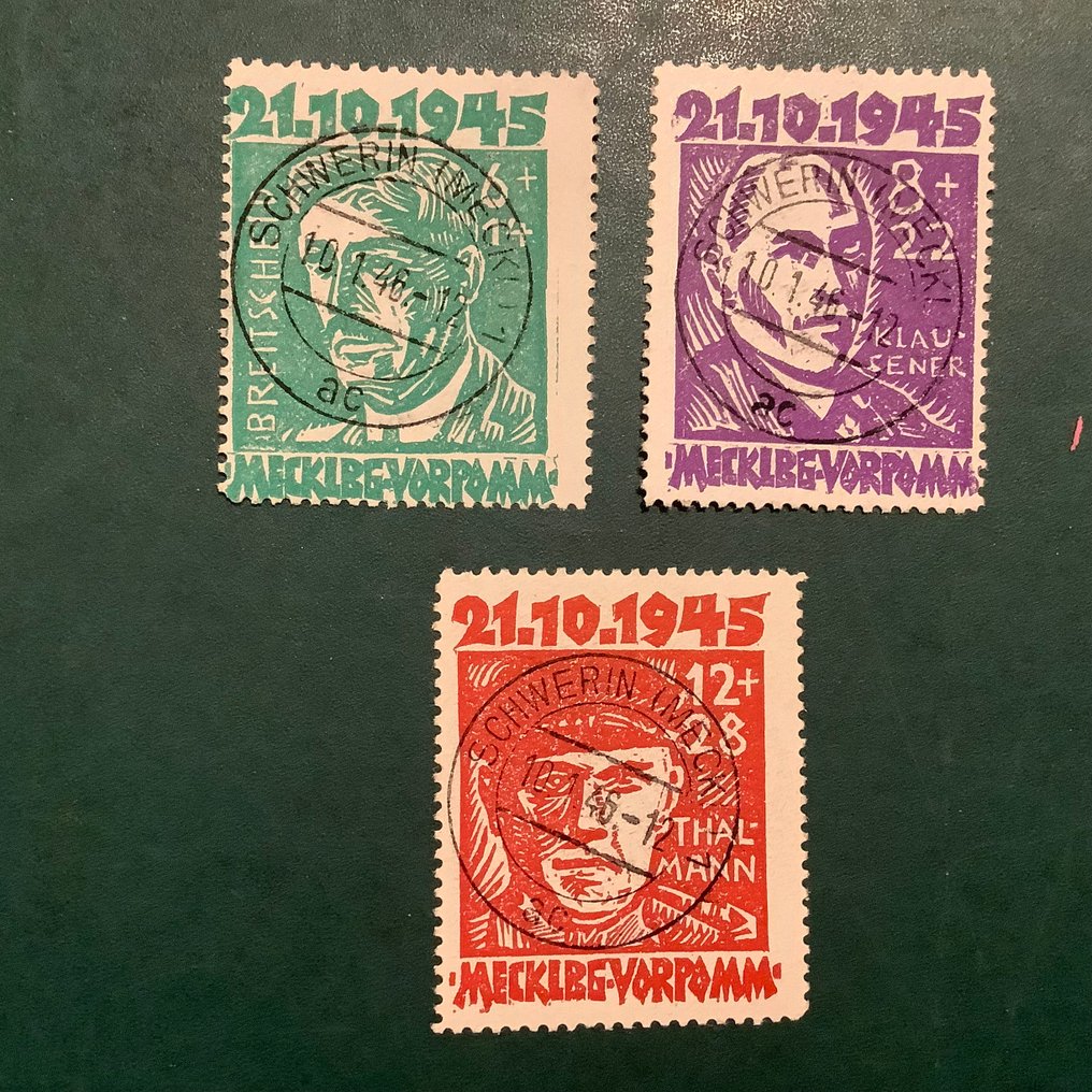 Allied Occupation - Germany (Soviet zone) 1945 - Mecklenburg-Vorpommern: Personalities with a central stamp - approved by Stolow. - Michel 20/22 #3.2