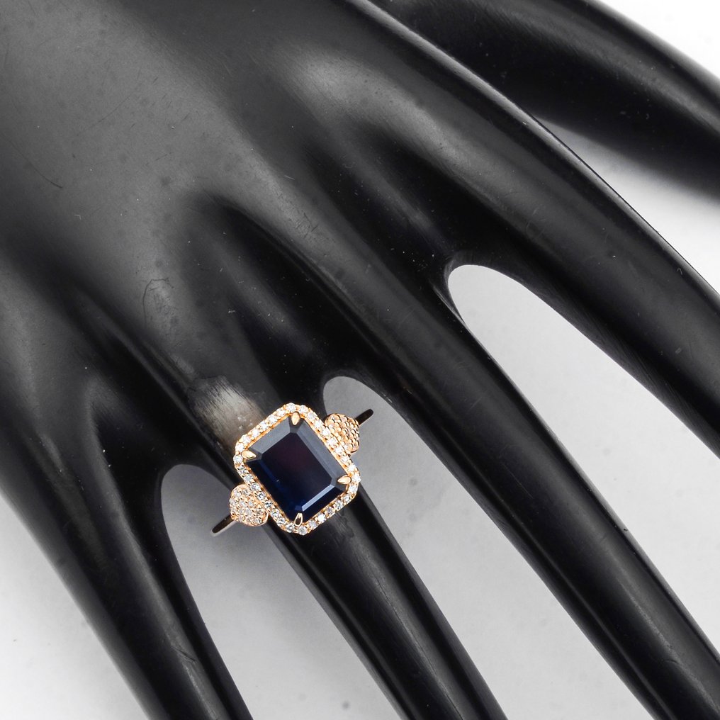 沒有保留價 - 戒指 - 14 克拉 黃金 - 3.83ct. tw. 藍寶石 - 鉆石 #1.0