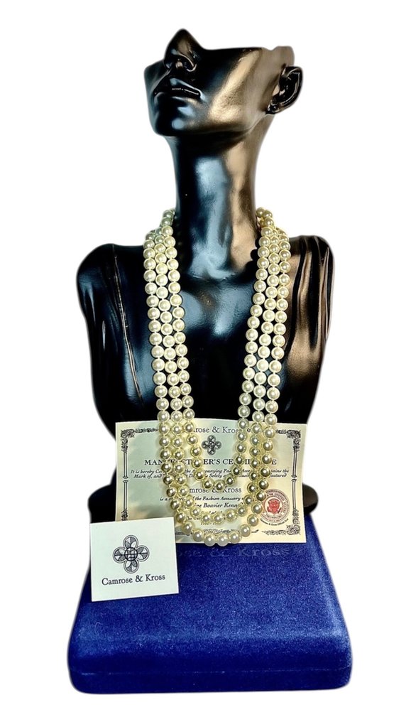 Camrose & Kross - Jacqueline B Kennedy Como Nova! - Vintage Deslumbrante de Três Fios de Pérolas Falsas - Revestido de - Colar #1.0
