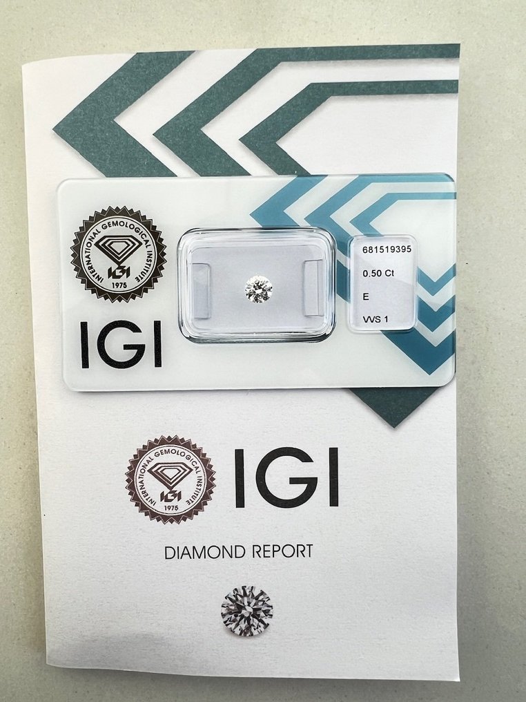 1 pcs Diamant (Natürlich) - 0.50 ct - Rund - E - VVS1 - International Gemological Institute (IGI) #1.0