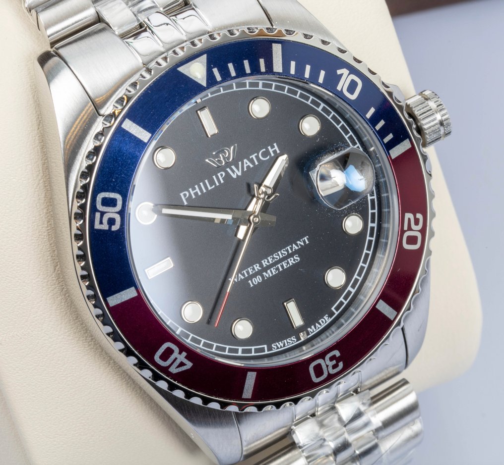 Philip Watch - Caribe Sport - Blue/red - Swiss Made - Date - FREE SHIPPING - Men - 2025 #1.0