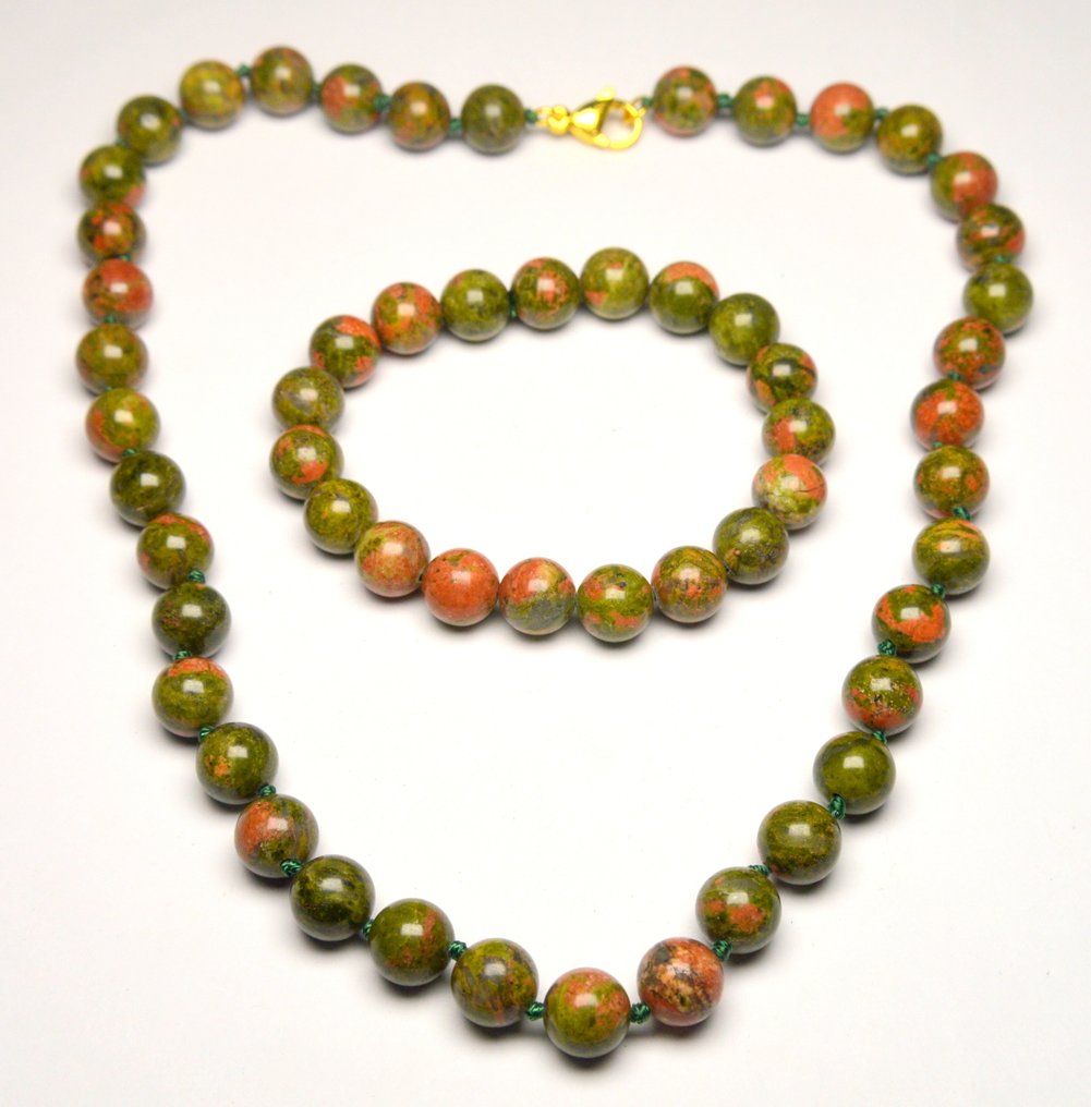 Plata - Conjunto de joyas de 2 piezas - South African Unakite #1.0