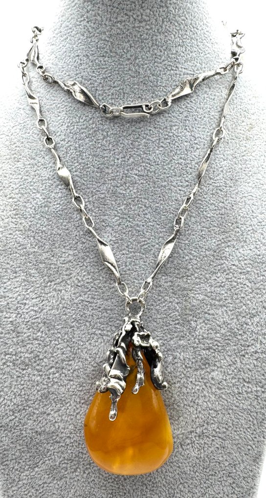 沒有保留價 - 吊墜頸鏈 銀 琥珀 #2.1