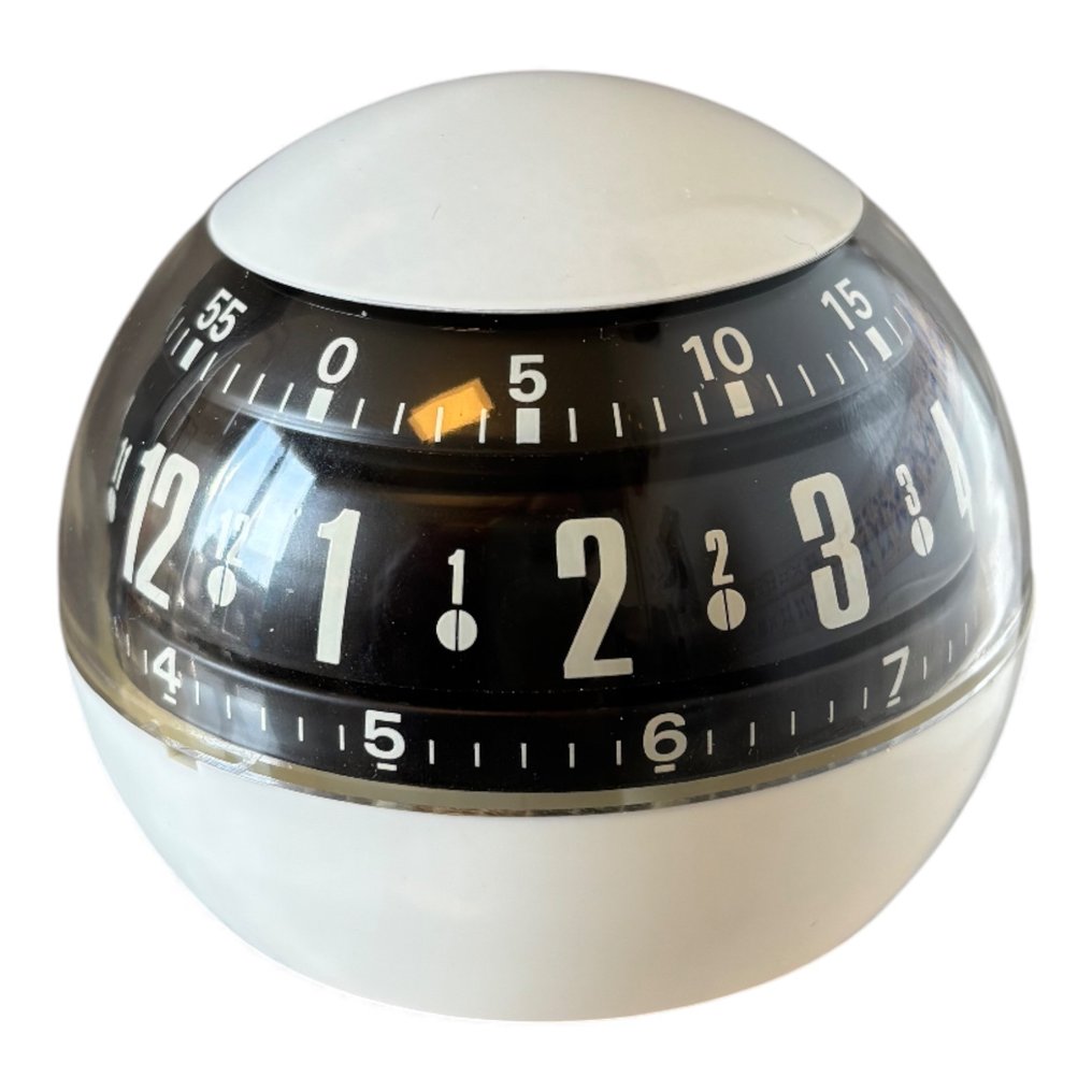 Wekker - Rhythm Space Age Plastic, Messing - 1970-1980 - NOS balvorm roterend #3.2