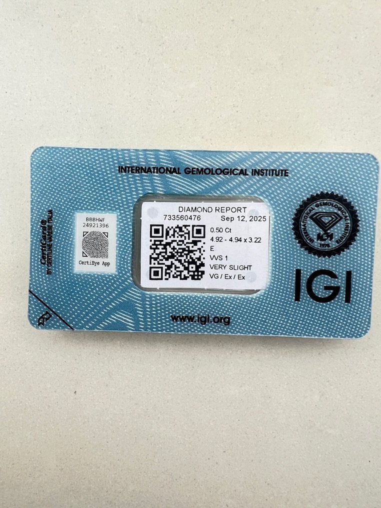 1 pcs 钻石  (天然)  - 0.50 ct - 圆形 - E - VVS1 极轻微内含一级 - 国际宝石研究院（IGI） #2.1