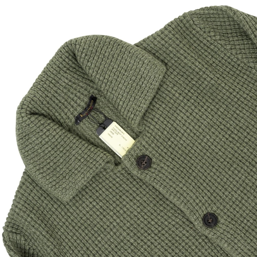 RRP 1750€ RUBINACCI NAPOLI Cardigan Jacket 100% Ribbed Cashmere Green - 46 IT - Cardigan - New with tags #3.2