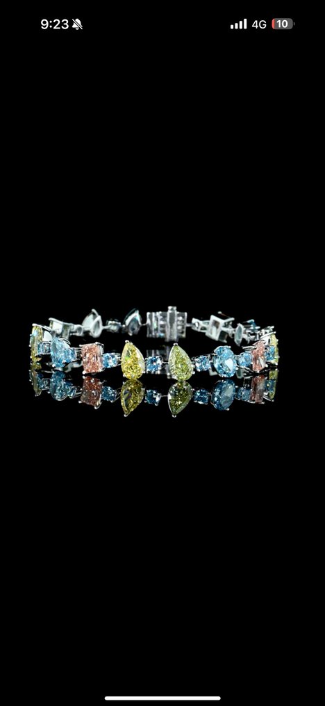 手鈪 - 14 克拉 白金 -  21.76ct. tw. 混色 鉆石 (彩色實驗室培育鑽石) #3.2