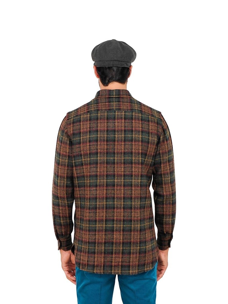 RRP 950€ RUBINACCI NAPOLI Brown Green Checks Overshirt Jacket Flannel Wool - Size S - Jas - Nieuw met tags #2.1