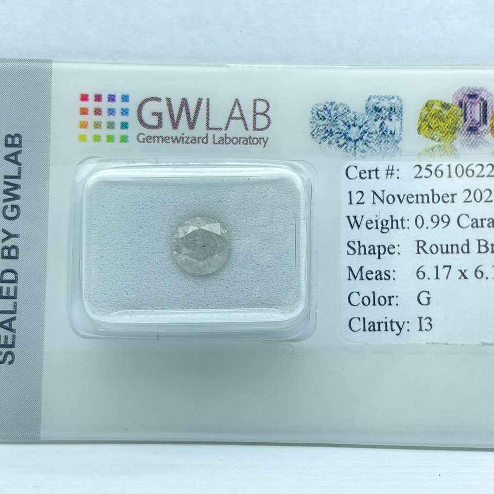 χωρίς τιμή ασφαλείας - 1 pcs Διαμάντι  (Φυσικό)  - 0.99 ct - Στρογγυλό - G - I3 - Gemewizard Gemological Laboratory (GWLab) #3.2