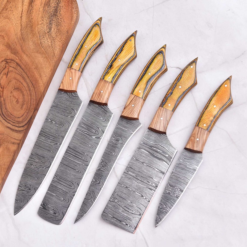 廚刀 - Chef's knife - 橄榄木、pakka木和手工折叠钢 - 北美 #1.0