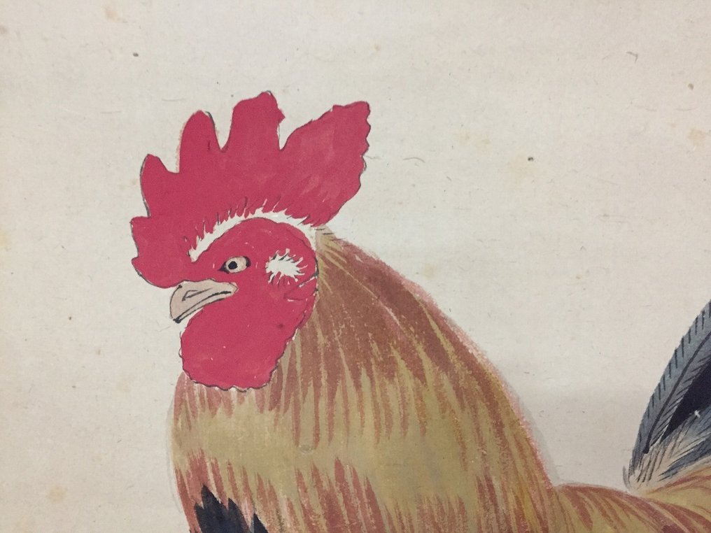 Rooster / Japanese Vintage Hanging Scroll KAKEJIKU / Paper / Hand Painted - Signed - 日本 (没有保留价) #4.3