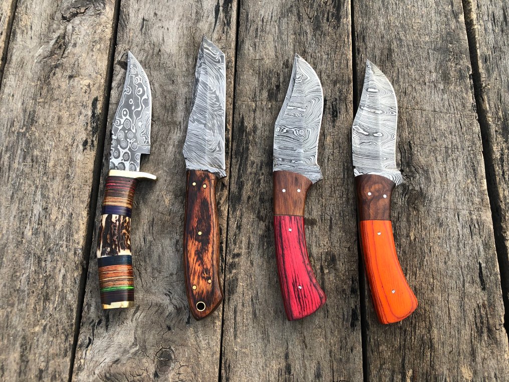 廚刀 - 著名手工制作的Skinners刀，锻钢，鹿角和木柄 - 北美 - 皮革套 A4 #3.2