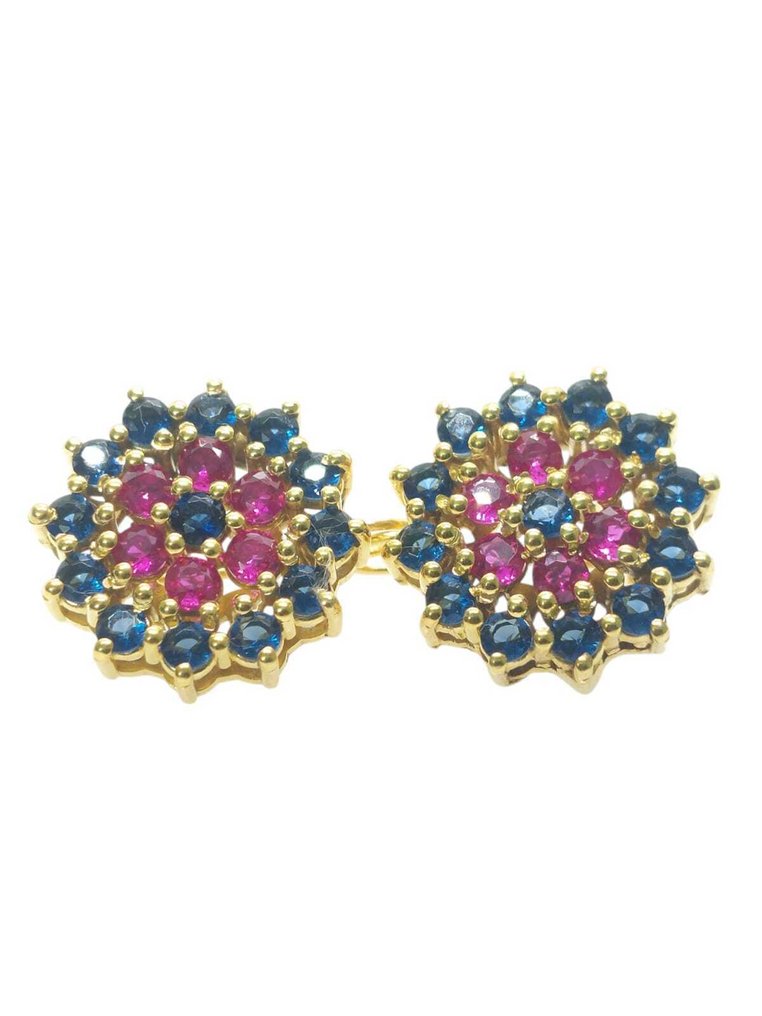 没有保留价 - 耳环 - 9 kt. 银, 黄金 红宝石 - 蓝宝石 #1.0