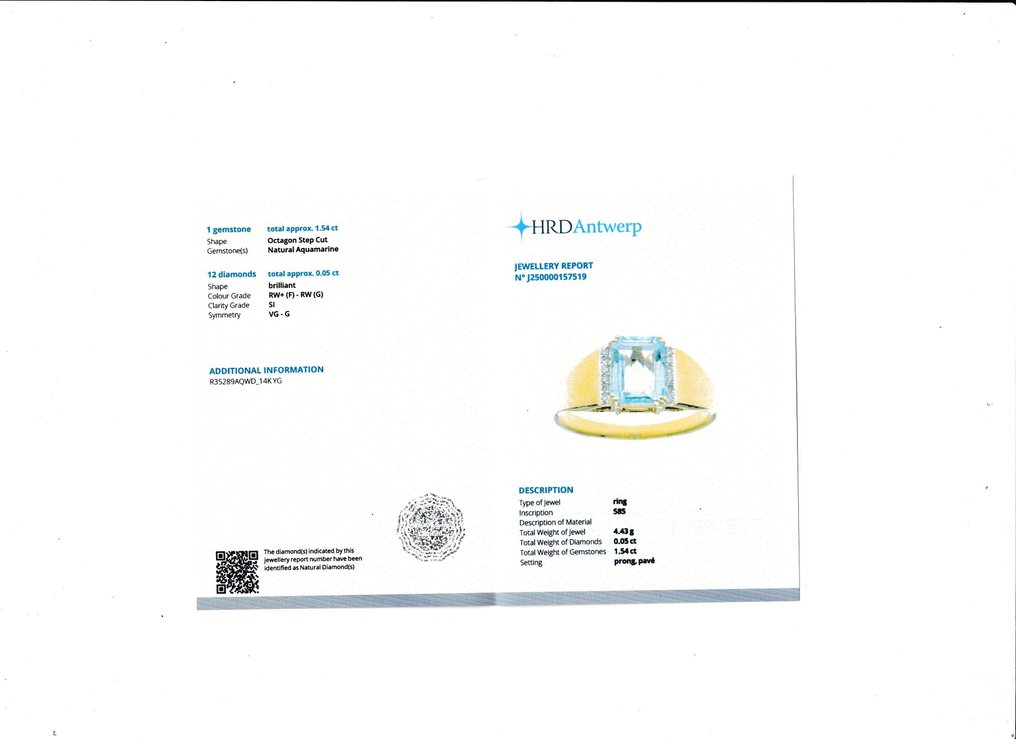 戒指 - 14K包金 黄金 -  1.59ct. tw. 海蓝宝石 - 钻石 #2.1