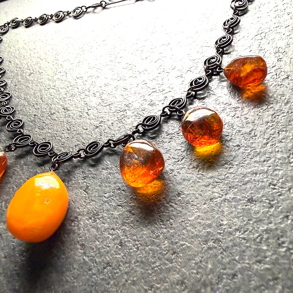 老工匠项圈配天然波罗的海琥珀吊坠 - 琥珀 - Succinite #2.1