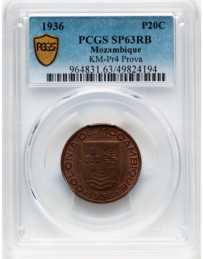 Mozambico portoghese. Republic. 20 centavos 1936 - PROVA - PCGS - SP 63 - Rara #2.1