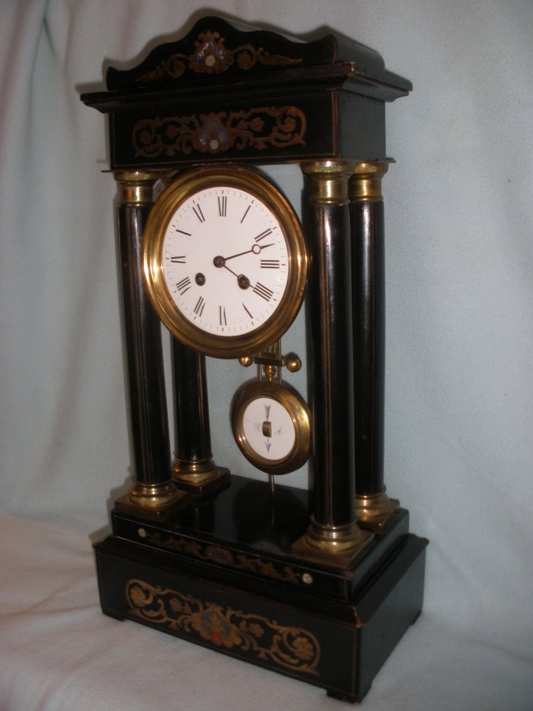 Portico óra - Japy Freres Louis Philippe Hout Messing Staal email - 1850-1900 - Kolommenklok boulle #2.1