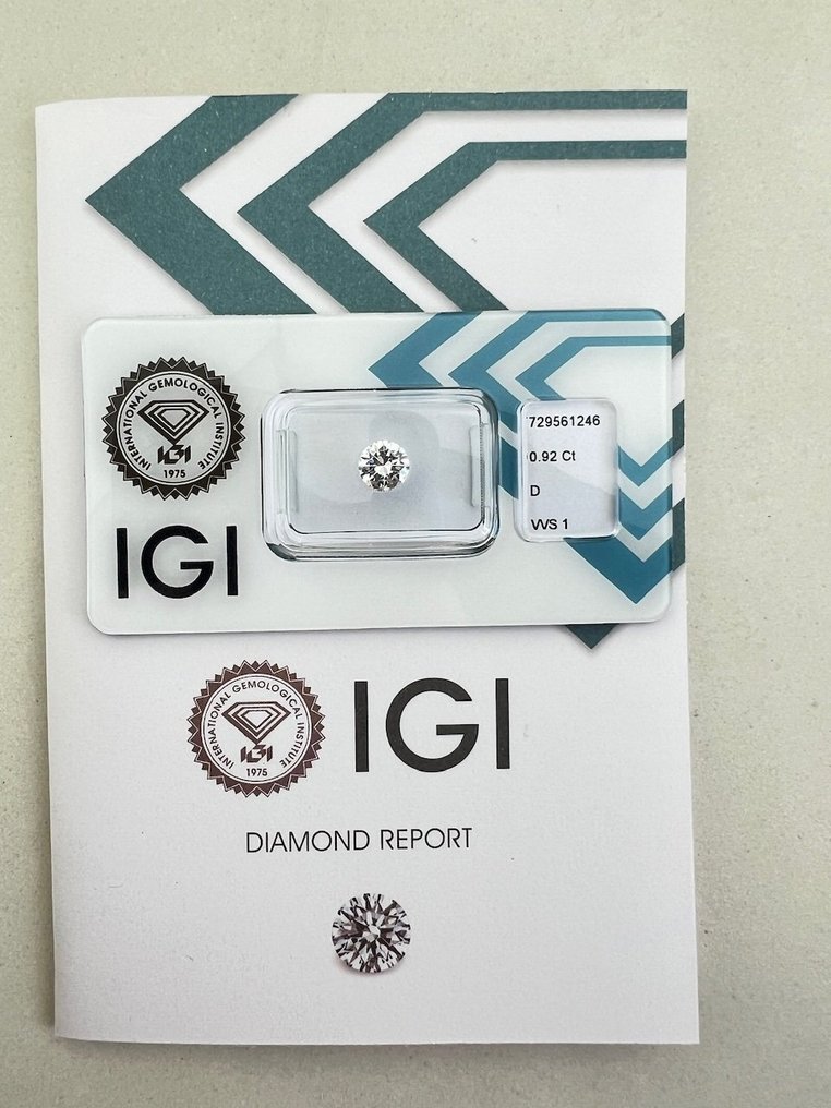 1 pcs 钻石 (天然) - 0.92 ct - 圆形 - D (无色) - VVS1 极轻微内含一级 - 国际宝石研究院(IGI) #1.0