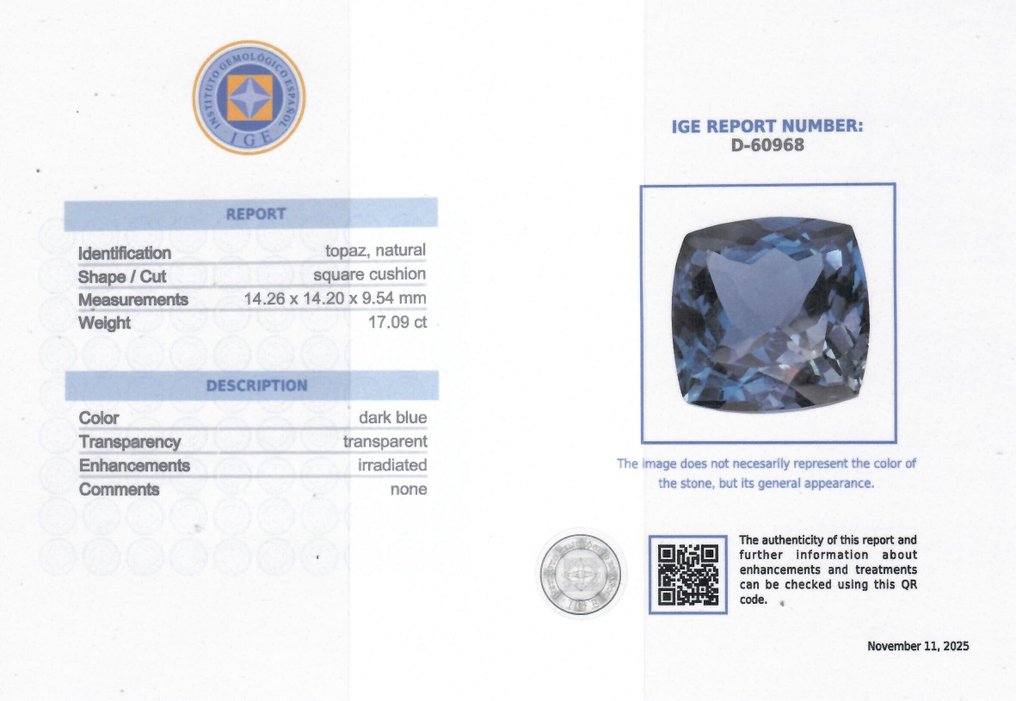 Blå Topas - 17.09 ct - Instituto Gemólogico Español (IGE) #2.1