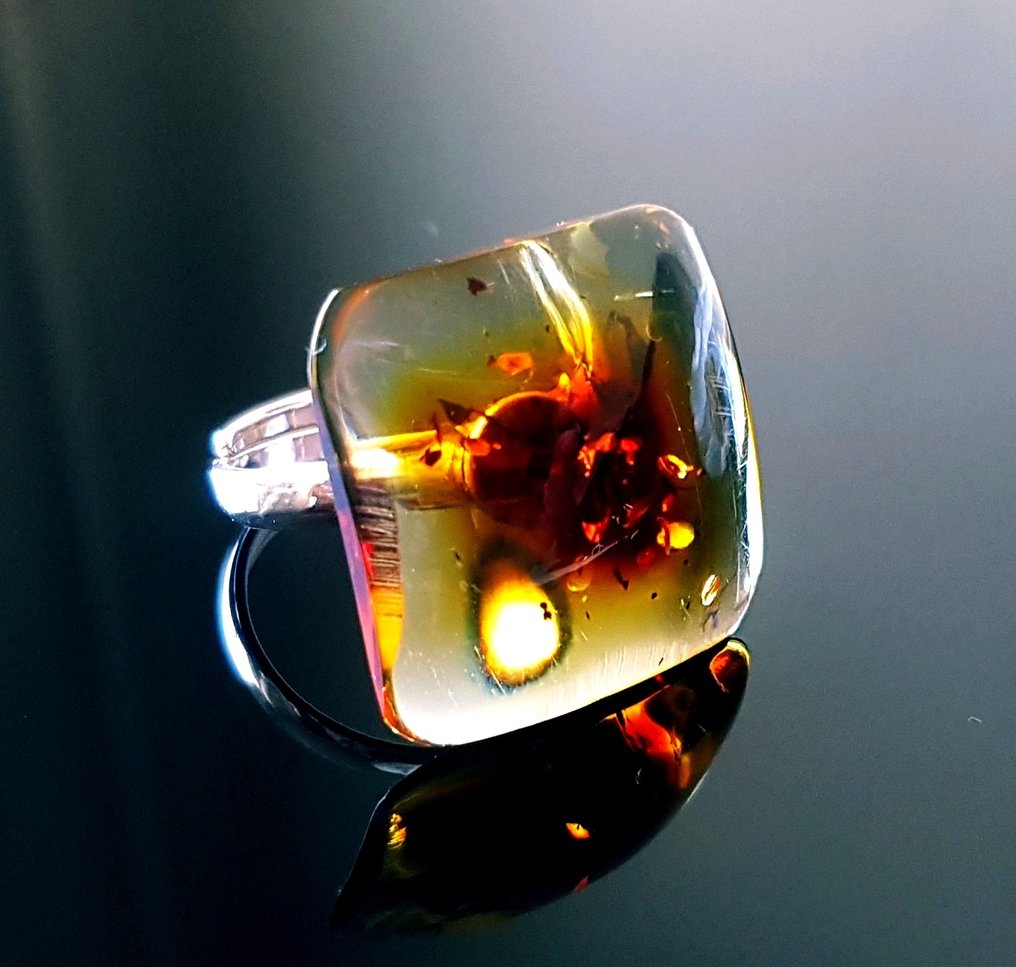 Μοναδικό φυσικό δαχτυλίδι από βαλτικό κεχριμπάρι - Ασήμι - Κεχριμπάρι (χωρίς τιμή ασφαλείας) #1.0