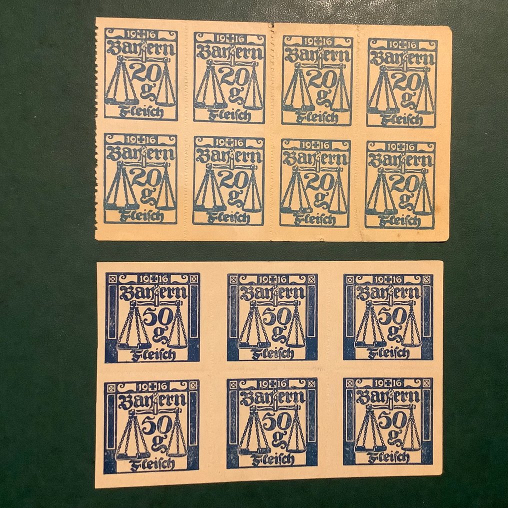 Bavaria 1916 - Ration guidelines for 20 and 50 grams of meat in cubes of 6 or 8. #1.0