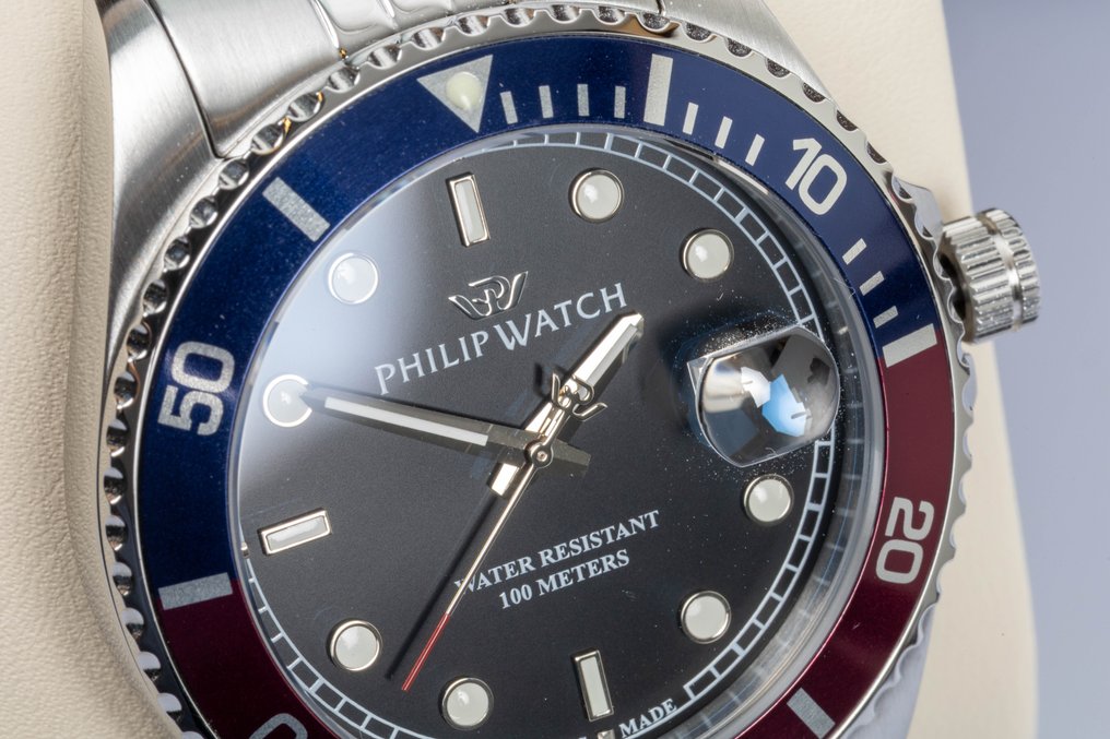 Philip Watch - Caribe Sport - Blue/red - Swiss Made - Date - FREE SHIPPING - Men - 2025 #4.3