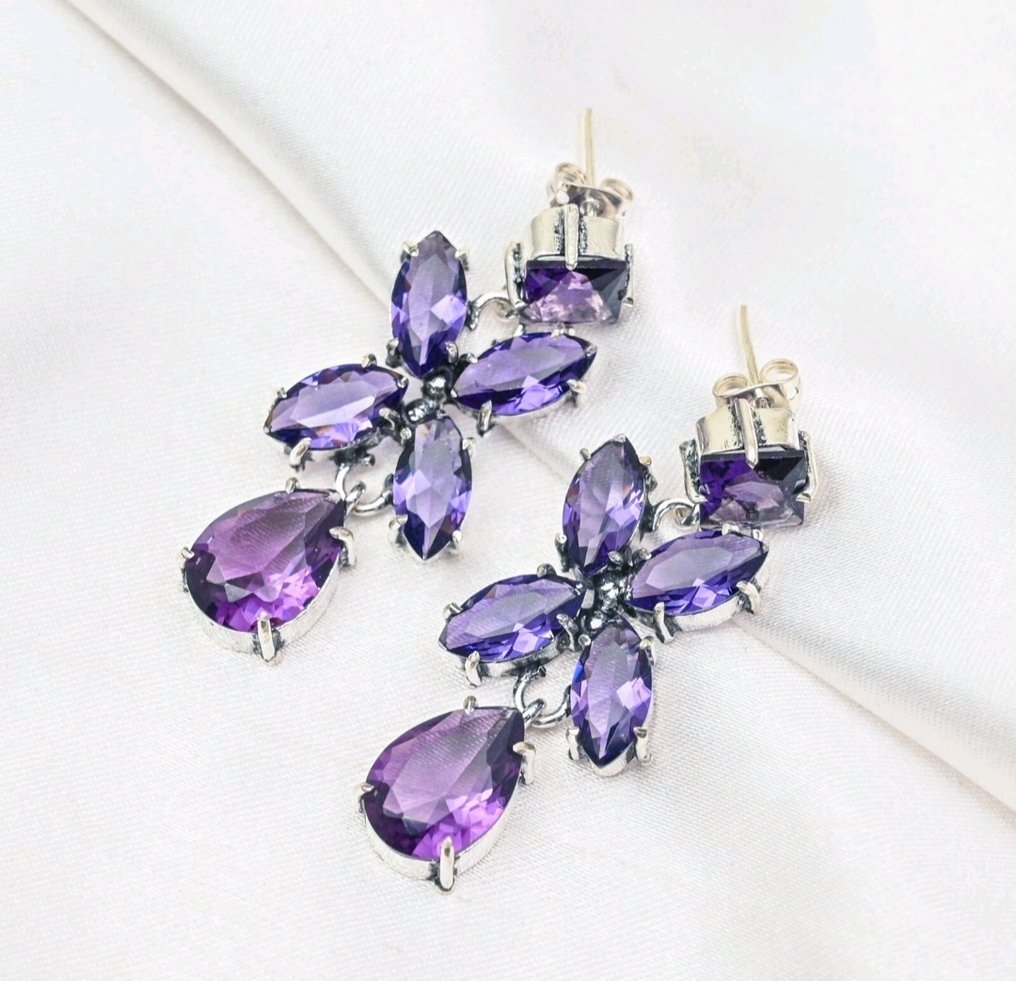 Ingen mindstepris - Dråbe øreringe Sølv, Amethyst #1.0