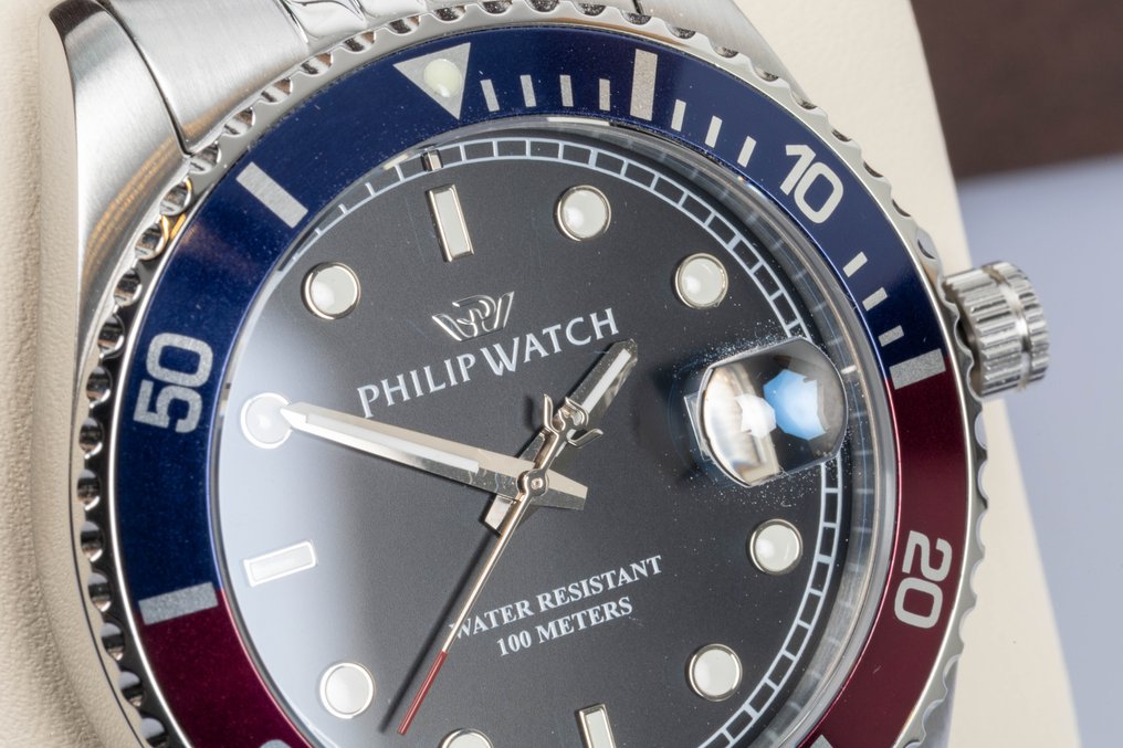 Philip Watch - Caribe Sport - Blue/red - Swiss Made - Date - FREE SHIPPING - Men - 2025 #1.0