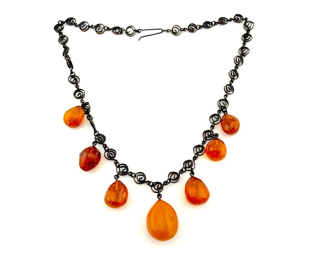 老工匠项圈配天然波罗的海琥珀吊坠 - 琥珀 - Succinite #4.3