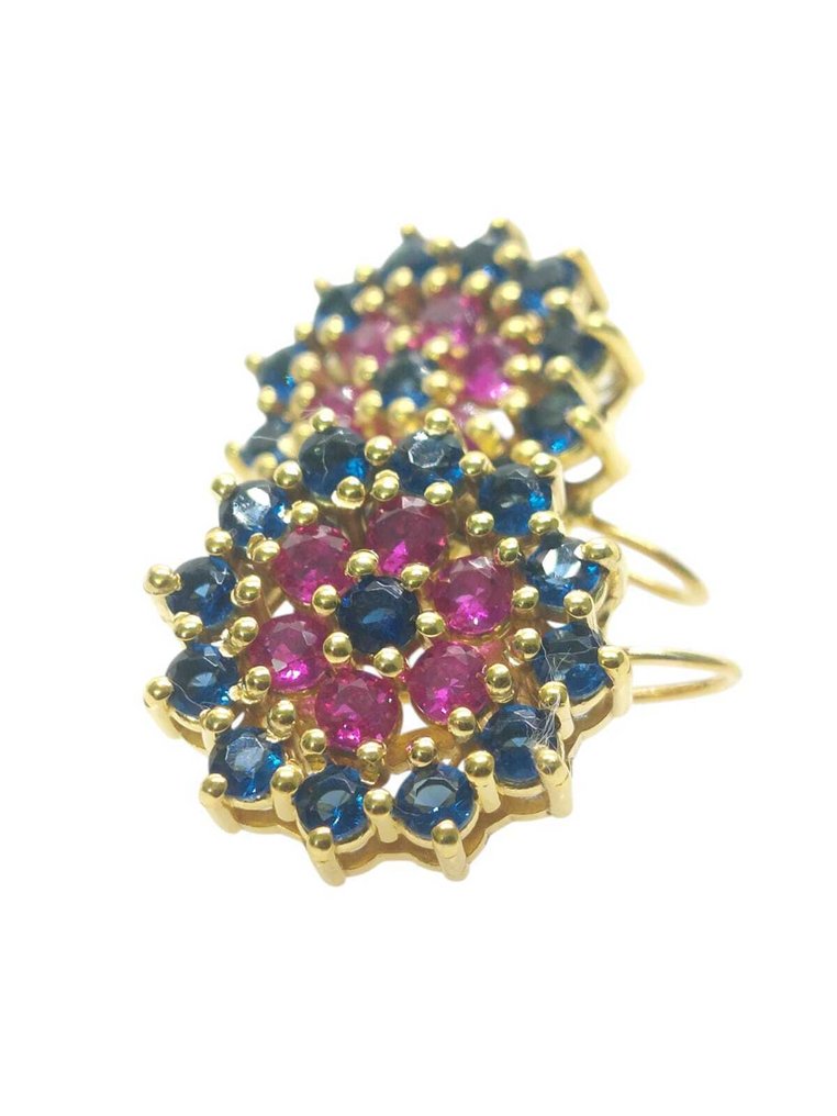 没有保留价 - 耳环 - 9 kt. 银, 黄金 红宝石 - 蓝宝石 #4.3