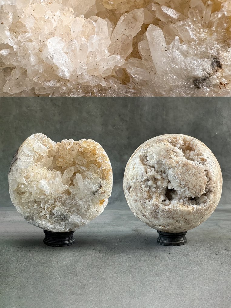 Χωρίς ελάχιστη τιμή - Εκθαμβωτικό σετ από χαλαζία και λευκό κρύσταλλο. Σφαίρες σε προσαρμοσμένες βάσεις.- 2700 g #1.0