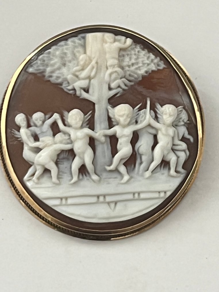 Καρφίτσα - 14 καράτια Κίτρινο χρυσό - Καμέ διακοσμήσεις με cherub #4.3