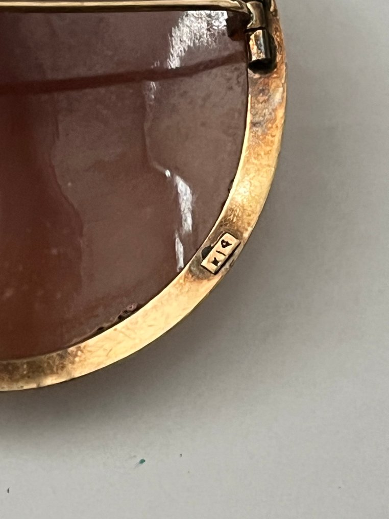 Καρφίτσα - 14 καράτια Κίτρινο χρυσό - Καμέ διακοσμήσεις με cherub #1.0