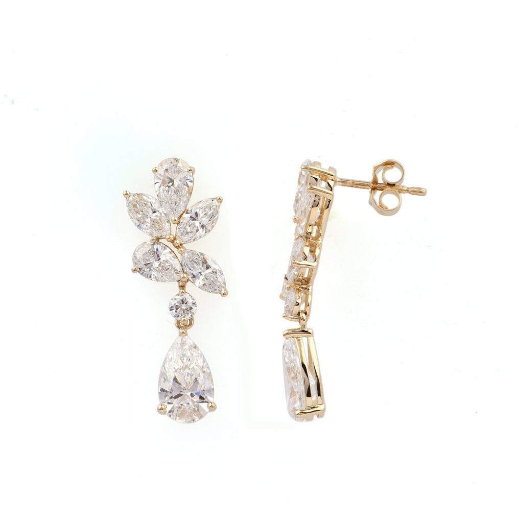 耳環 - 14 克拉 黃金 - 5.50ct. tw. 鉆石 (實驗室培育) #1.0