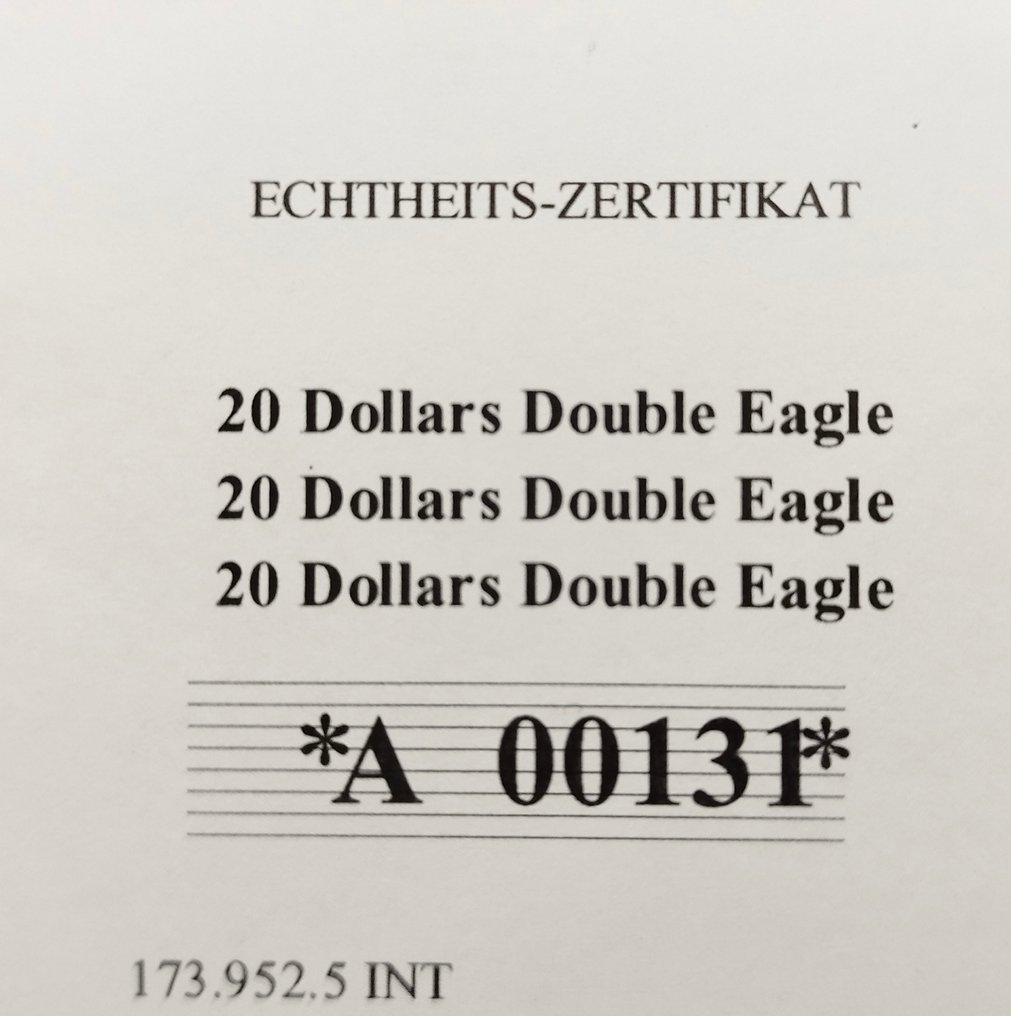 Niger. 100 Gold Francs 2022 "20 Dollars 1933 Double Eagle" with Certificate (Au.999) (Ingen mindstepris) #2.1