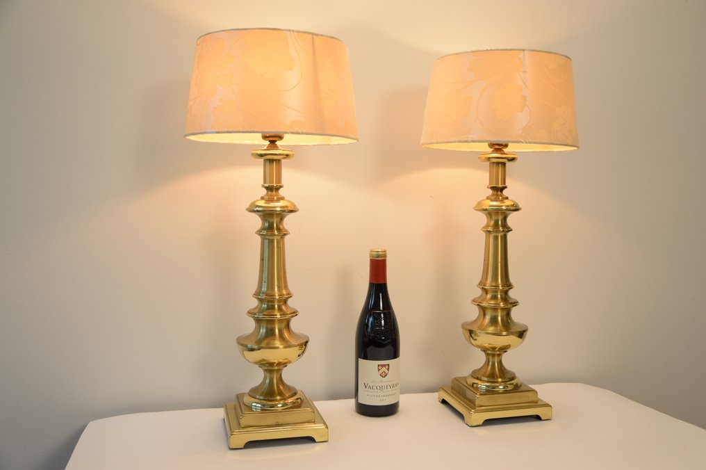 Lampe de table - Laiton, Lin, Velours - Deux lampes de table #3.2