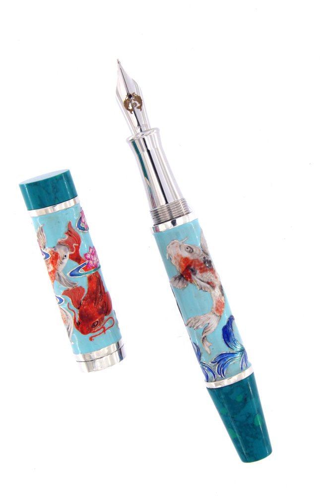 Urso - Fountain pen koi in sterling silver and enamels limited edition - Fyldepen #1.0