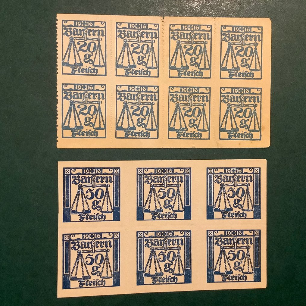 Bavaria 1916 - Ration guidelines for 20 and 50 grams of meat in cubes of 6 or 8. #3.2