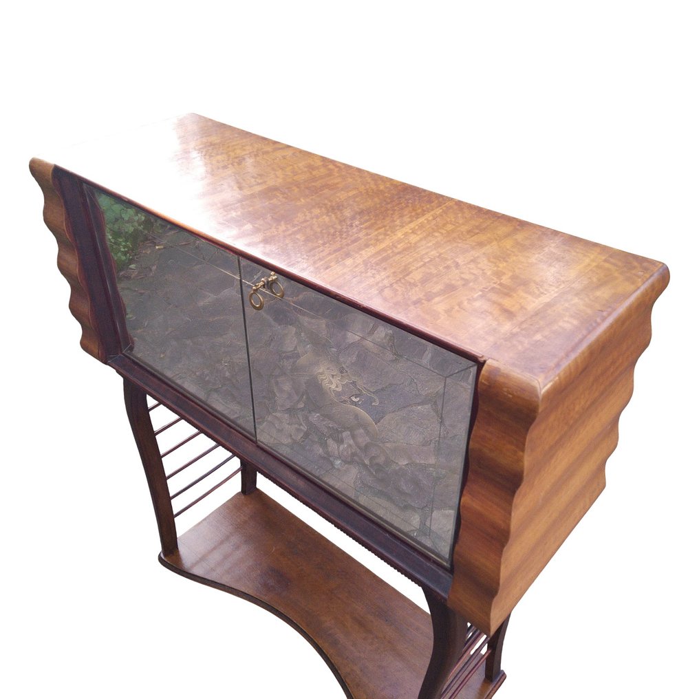 Manifattura Italiana - 酒櫃 - 海之珀加索，波塞冬的海马，海王尼普顿 - 木, 玻璃 - 优雅的移动酒吧 40 #1.0