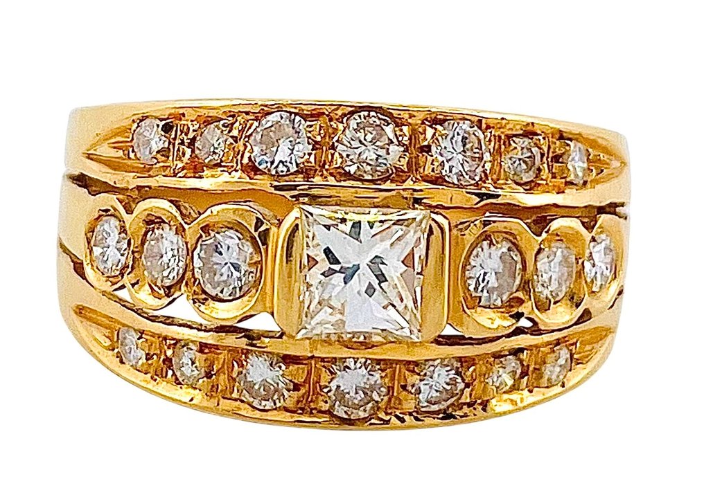 Gyűrű - 18 kt. Sárga arany Gyémánt (Természetes) #1.0