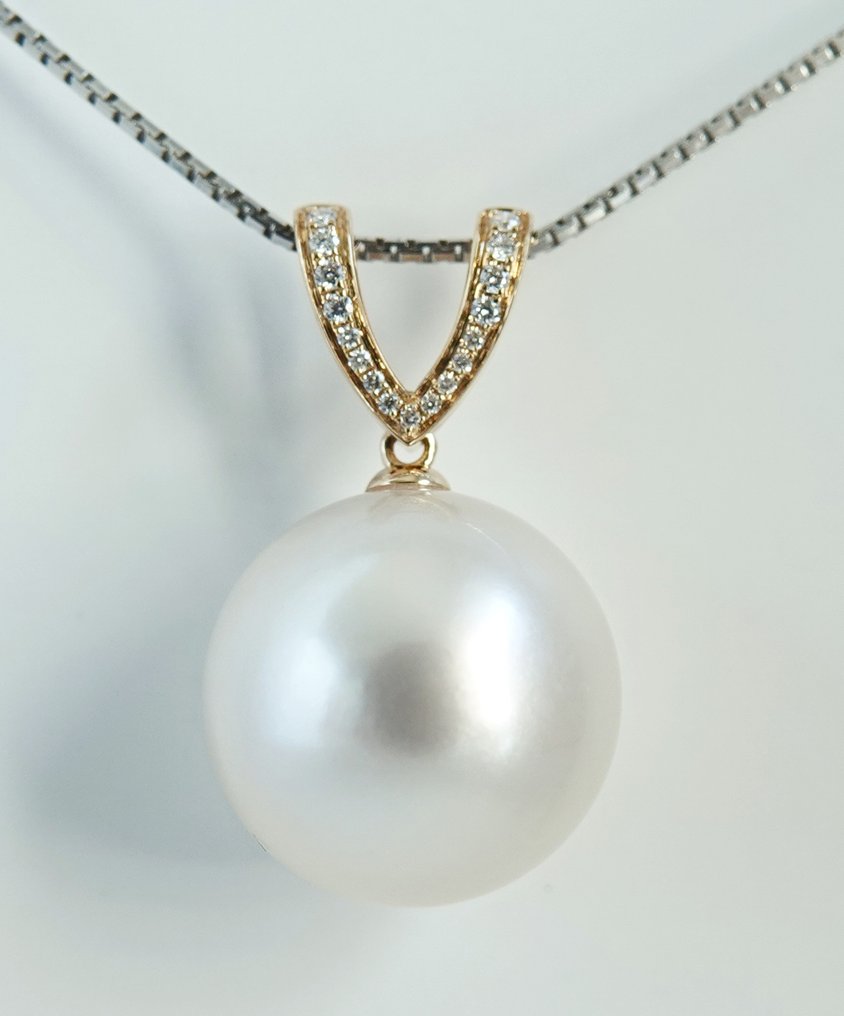 Riipus - 18 kt. Keltakulta Helmi - Timantti - South Sea, pyöreä, 15,42 mm #4.3