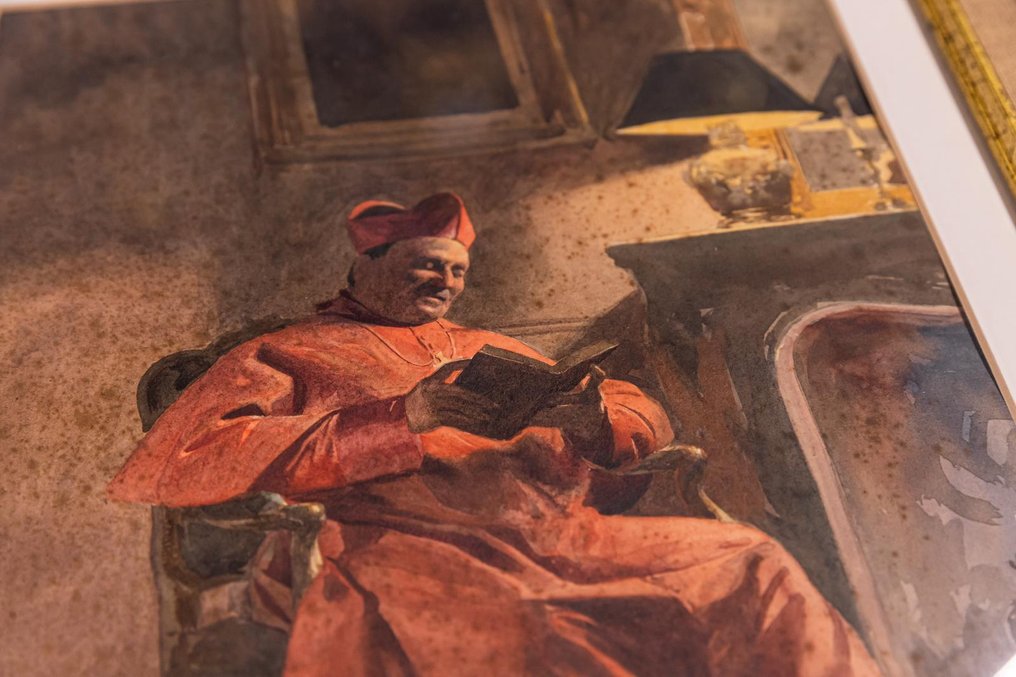 Fiorelli Paris, Gouache, 'Cardinal Sitting by the Fireplace' - Paper - 1850-1900 #2.1
