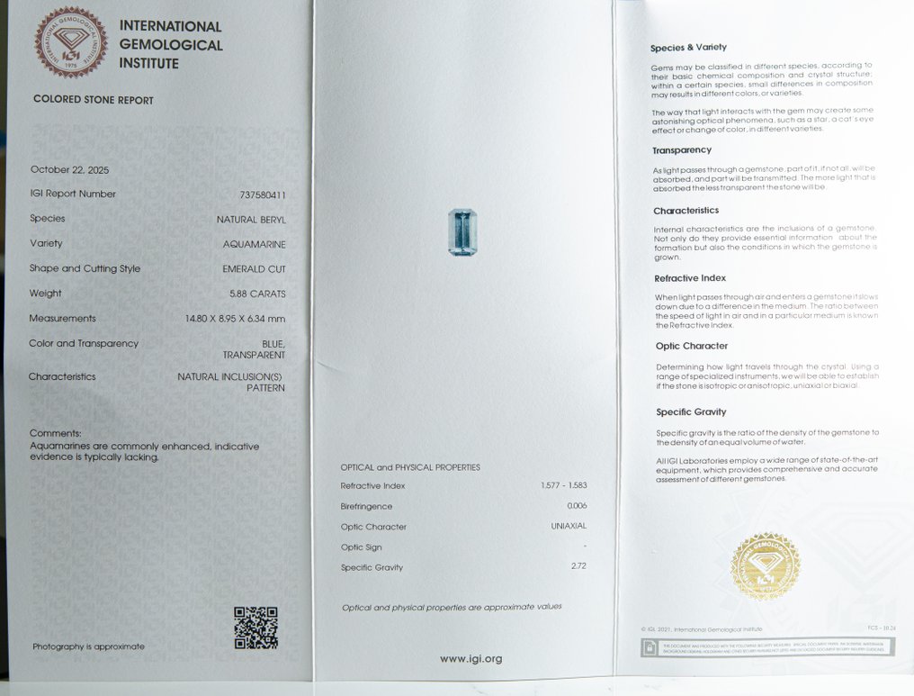 蓝色 海蓝宝石  - 5.88 ct - 国际宝石研究院（IGI） #3.2