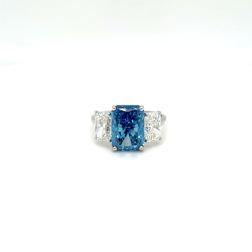 Ring - 14 karaat Witgoud - 7.17ct. tw. Blauw Diamant (Fancy gekleurde, lab-grown diamant) - Diamant #1.0