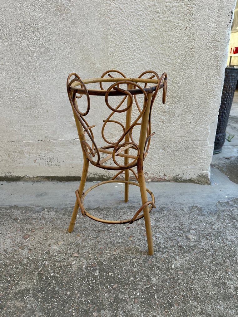 花瓶  - 竹, 藤 - 竹子藤条花盆架 #1.0