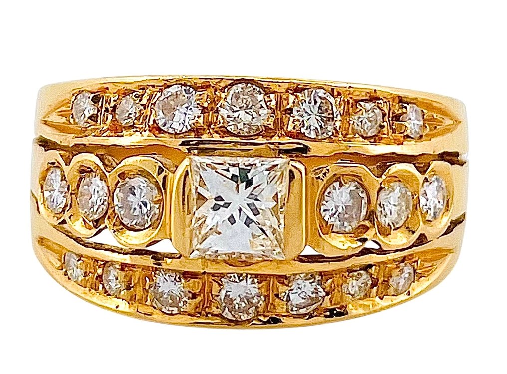 Gyűrű - 18 kt. Sárga arany Gyémánt (Természetes) #1.0