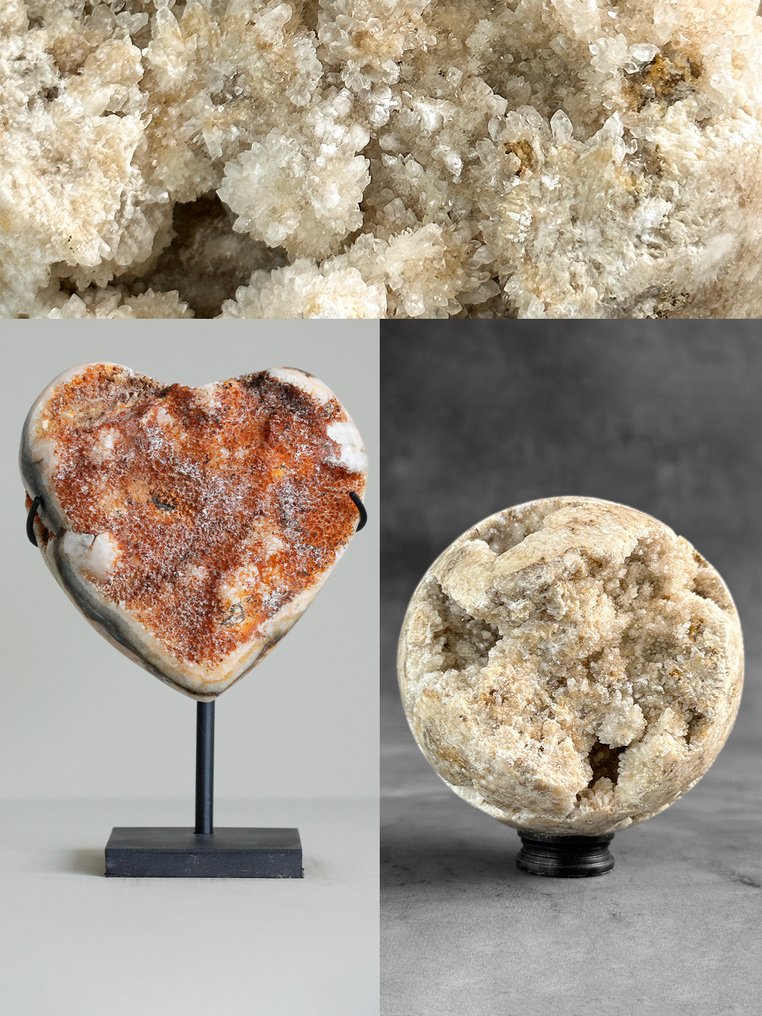Χωρίς ελάχιστη τιμή - Υπέροχο ζεύγος ορυκτών σε βάση. Ζέβρα Κρύσταλλο Καρδιά και Κρύσταλλος Σφαίρα σε προσαρμοσμένη βάση.- 3300 g #1.0